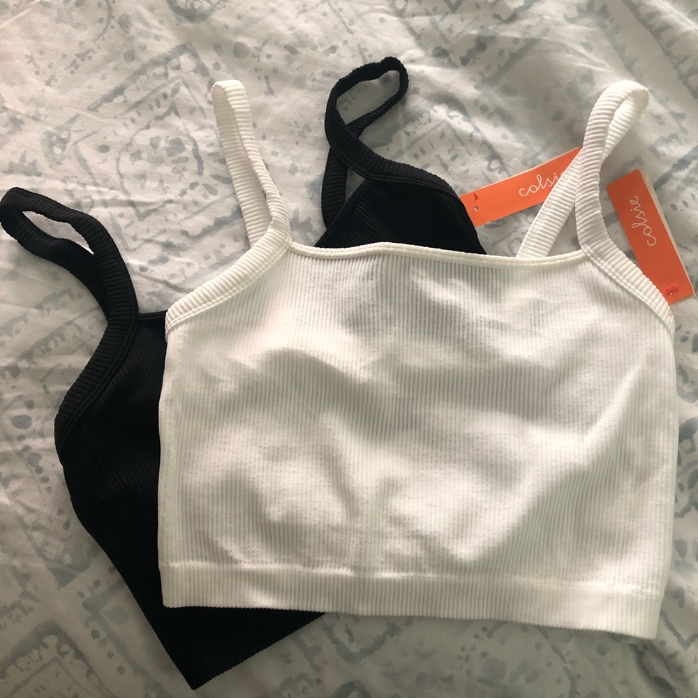 Set of 2 Colsie Seamless Ribbed Brami (L) Black and White